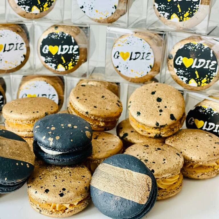 authentic French macarons arranged in an elegant gift box