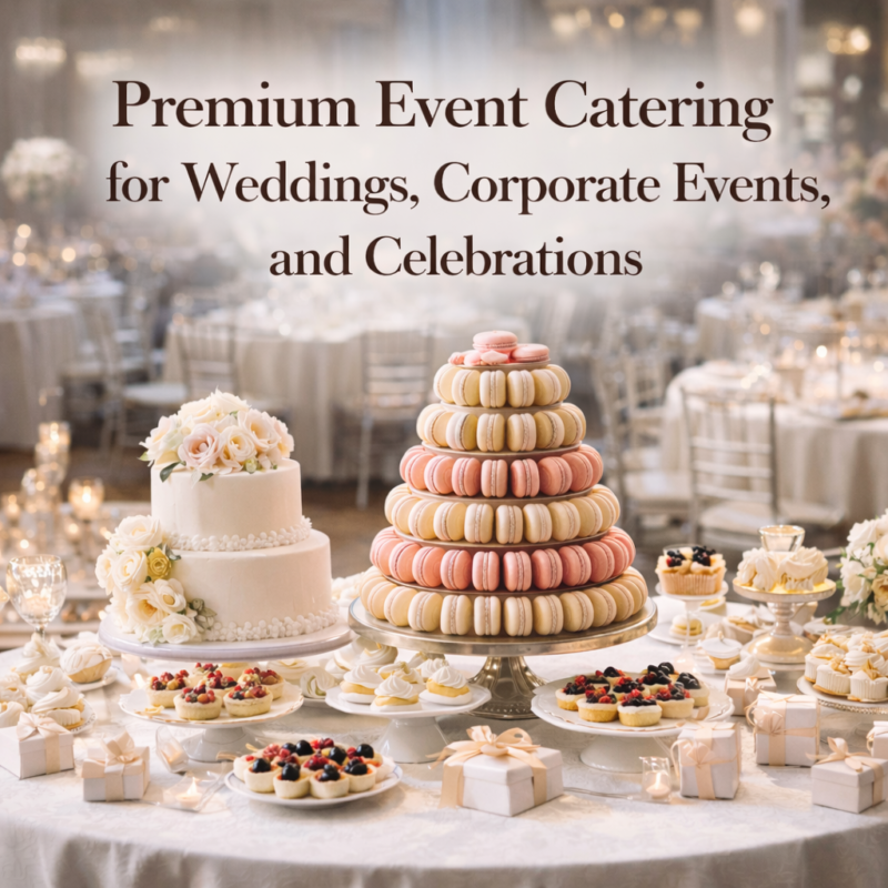 premium event catering with elegant dessert tables for weddings and corporate events