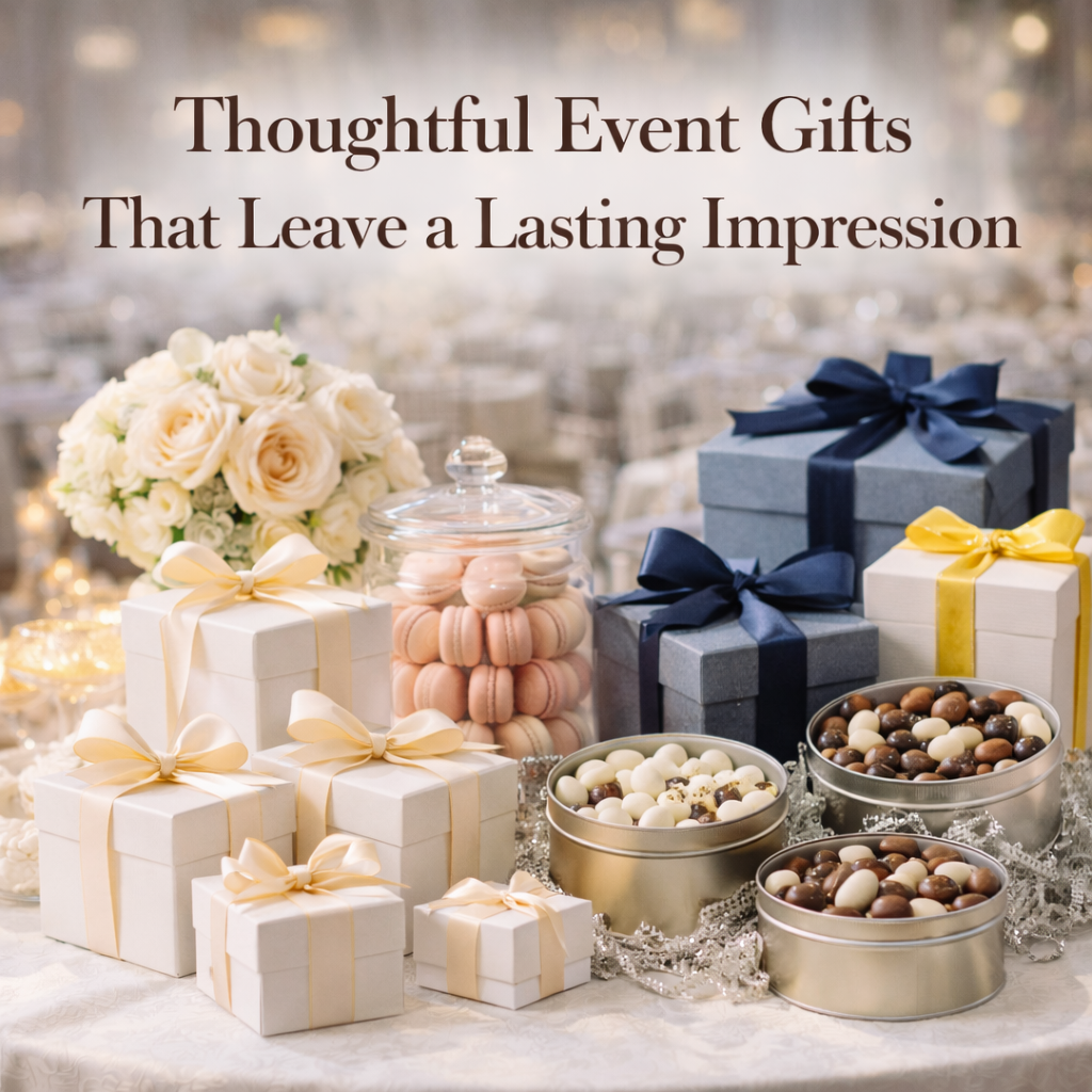 thoughtful event gifts with elegant packaging for weddings and corporate events