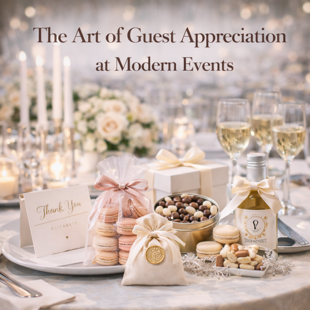 guest appreciation showcased through elegant event favors at a modern celebration