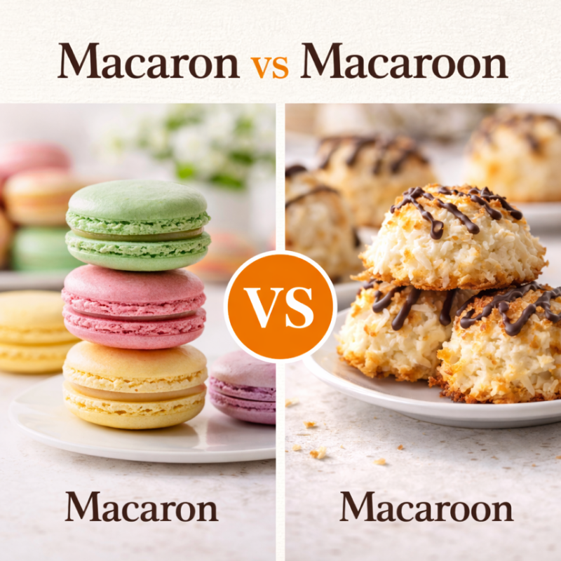 macaron vs macaroon comparison showing French macarons and coconut macaroons