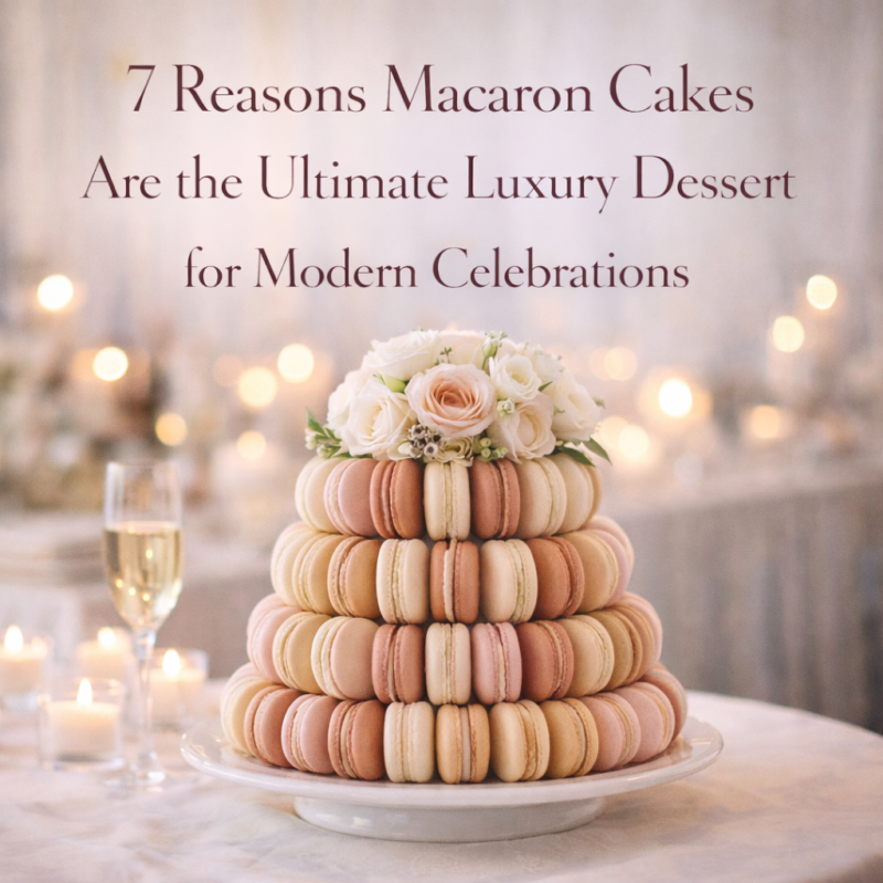macaron cakes styled as a luxury tiered dessert centerpiece for modern celebrations
